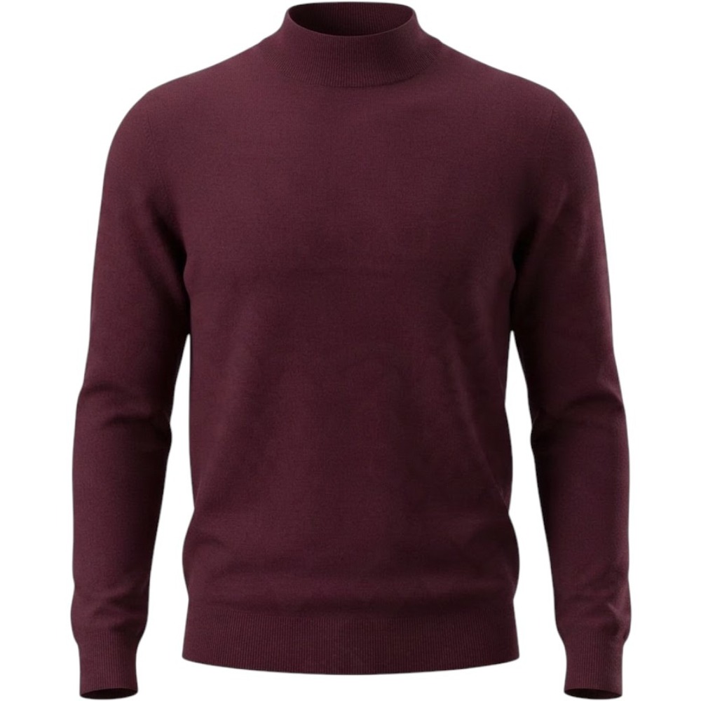 Unbranded Mock Neck Sweater Mens L Burgundy Excellent Merino Wool Italy